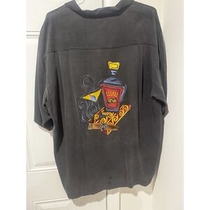 Vintage‎ Men's Luau Silk Button Shirt Tiki Embroidered Martini Cigar Retro XL